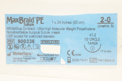 Teleflex 900336 2-0 MaxBraid PE Suture, AT-2 1/2c Taper, 24inch (x)